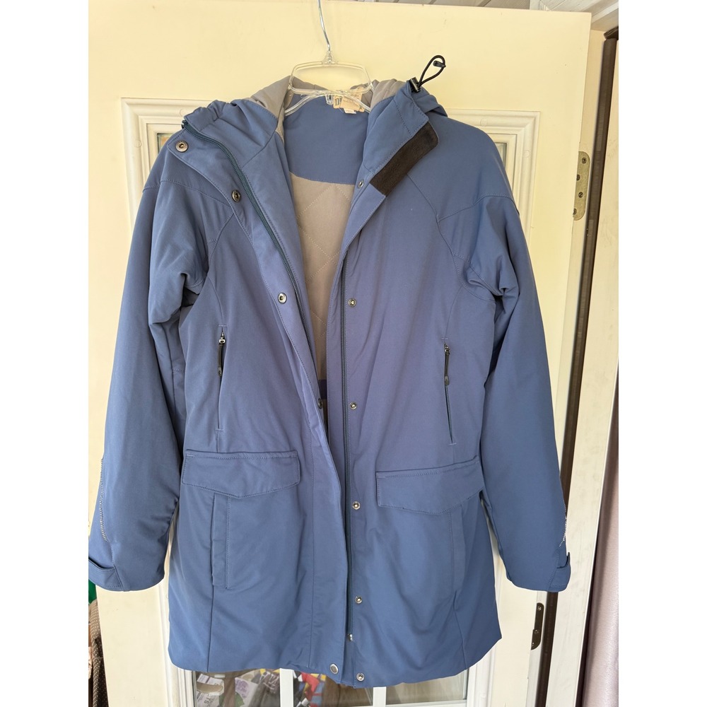 Duluth Trading Company Women's XS Hooded Parka blue snap zip storm flap pockets